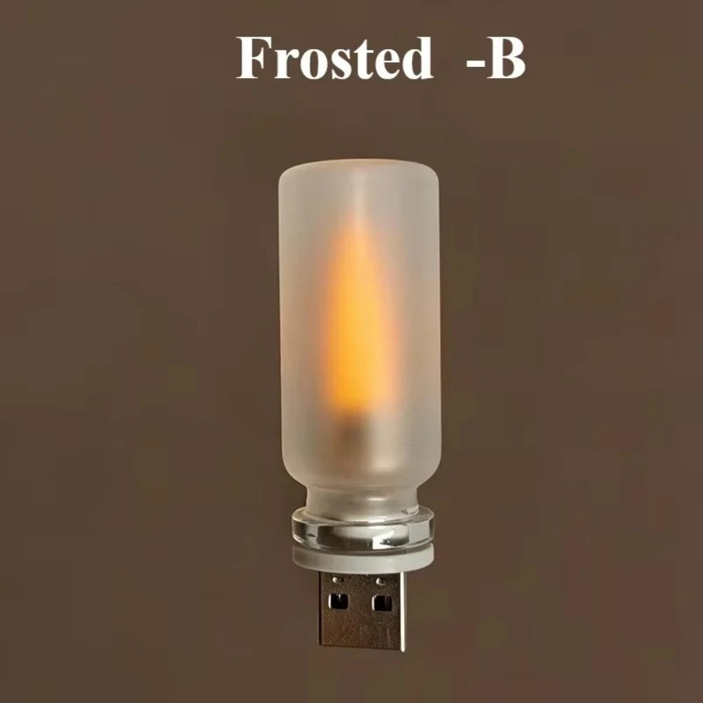 USB Flame Flickering LED Candle Night Light – Glass