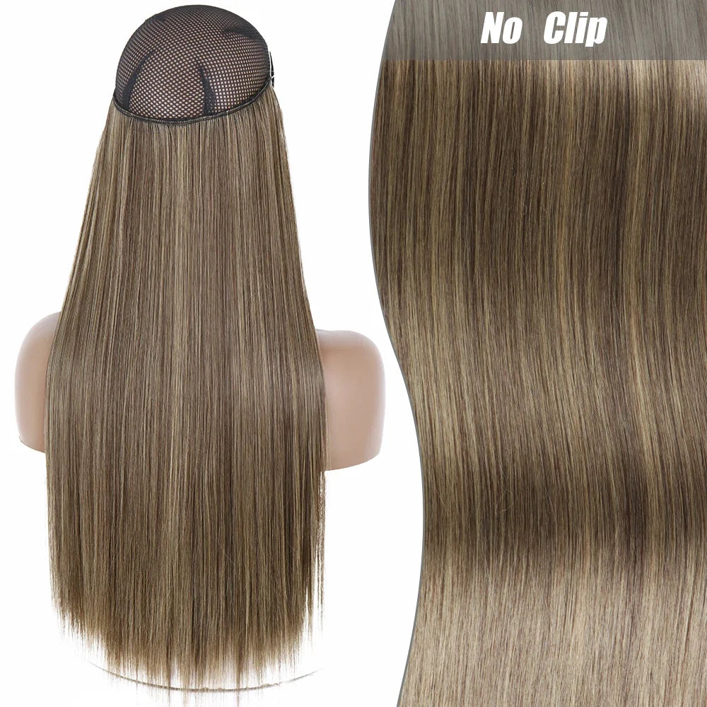 Clip-Free Straight Hair Extension Long Synthetic Hairpiece