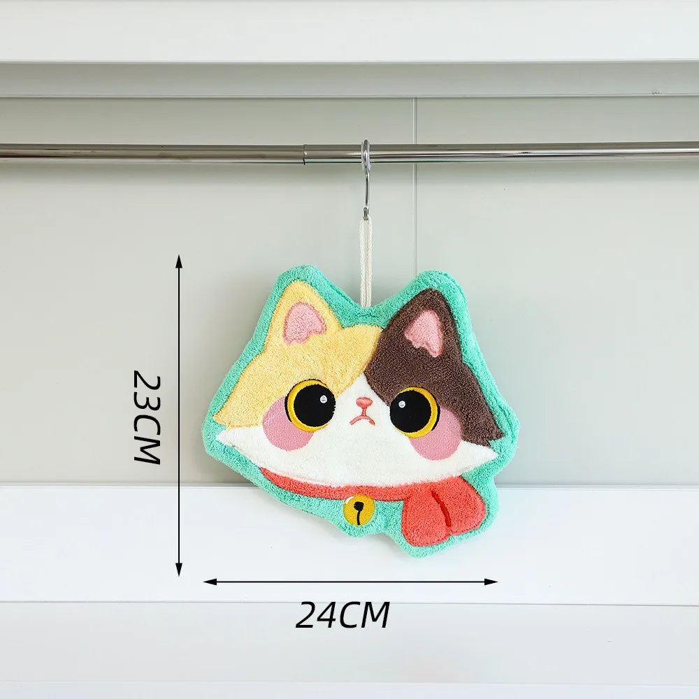 Cute Cat Hand Towel – Coral Fleece Hanging Bathroom Towel