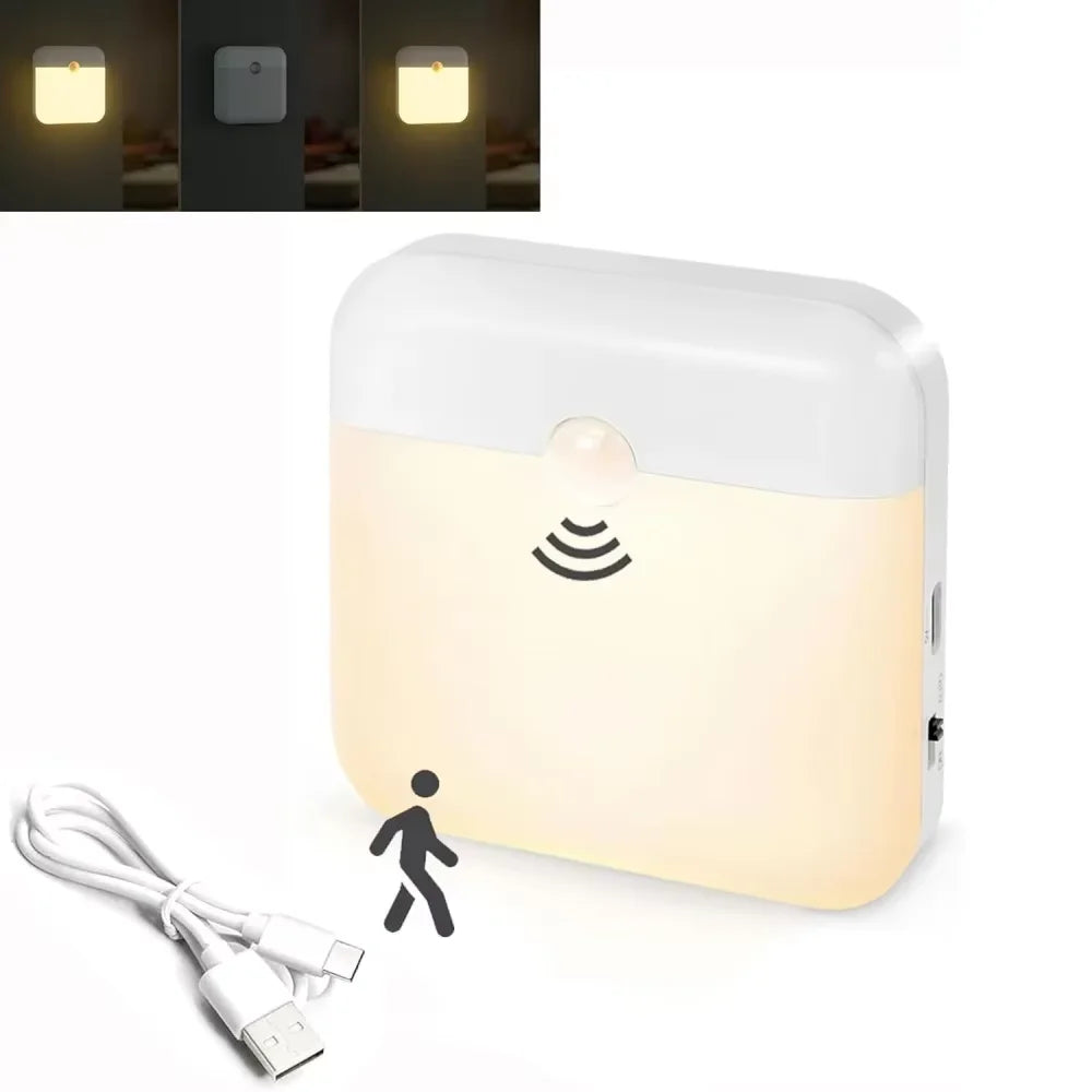Motion Sensor LED Night Light – USB Rechargeable Square Lamp