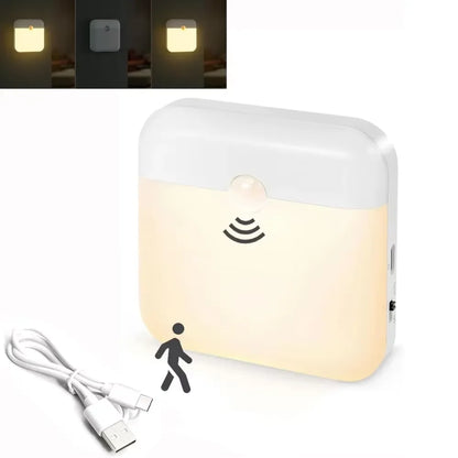 Motion Sensor LED Night Light – USB Rechargeable Square Lamp