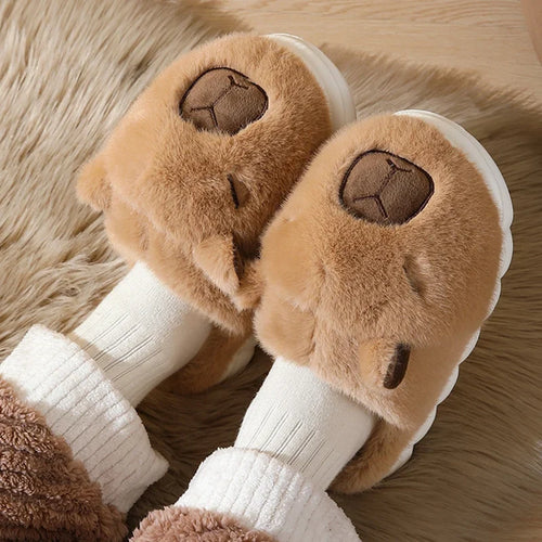 Capybara Plush Slippers – Cute Fuzzy Warm House Shoes