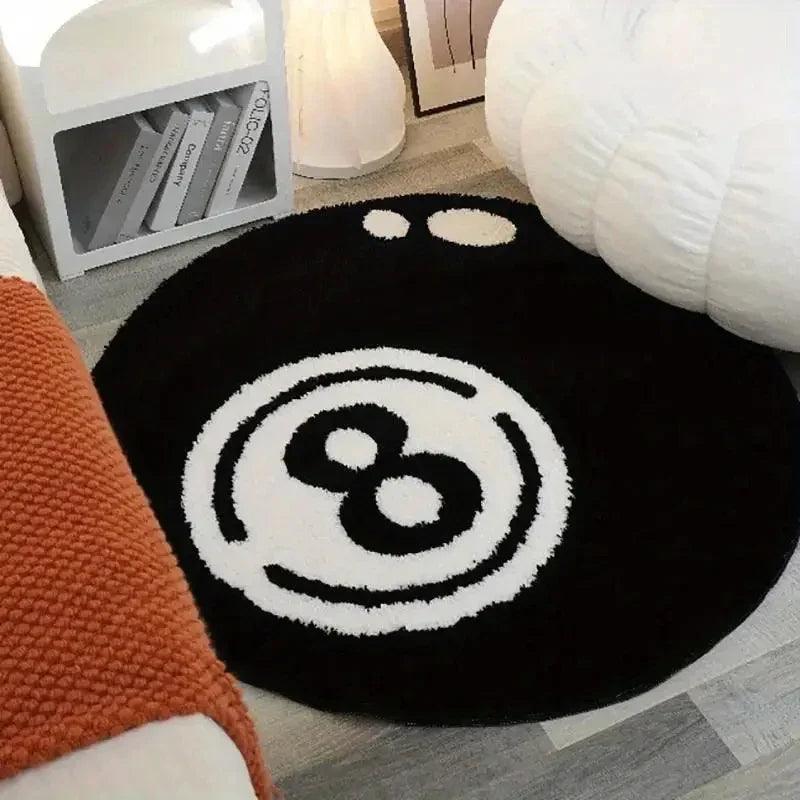 8-Ball Billiards Round Rug – Soft Fuzzy Floor Mat for Living Room & Bedroom