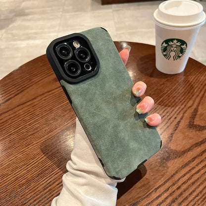 Matte Leather Silicone iPhone Case with Lens Protection
