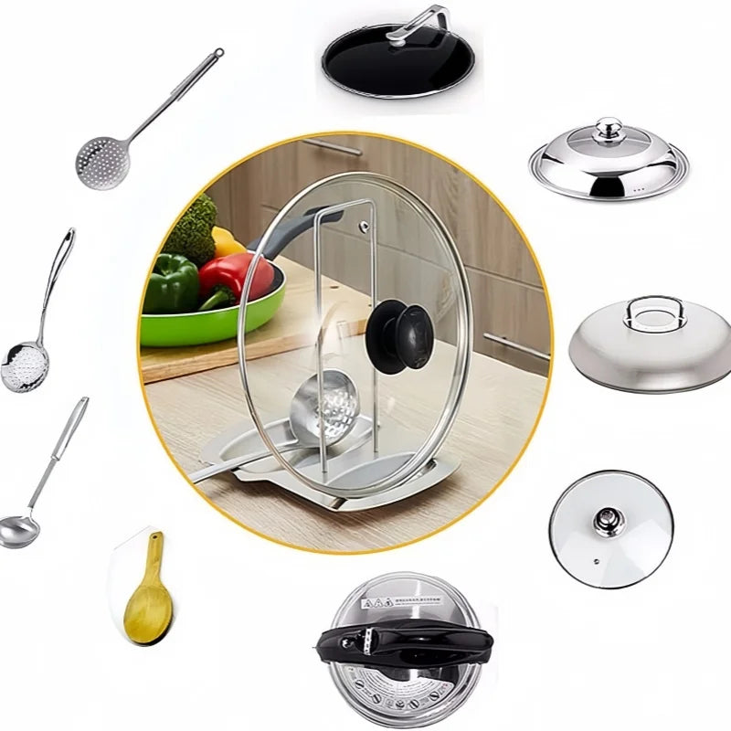 Pot Lid Rack & Spoon Rest – Stainless Steel Multifunctional Kitchen Organizer