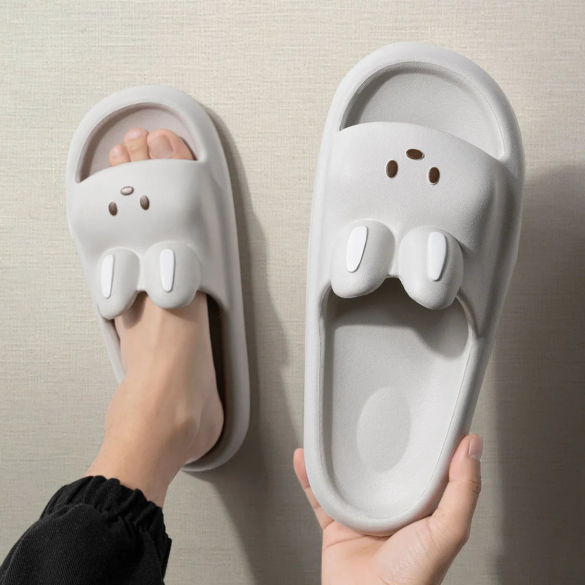 Rabbit Pillow Slippers – Thick Sole Cloud Slides for Women & Men