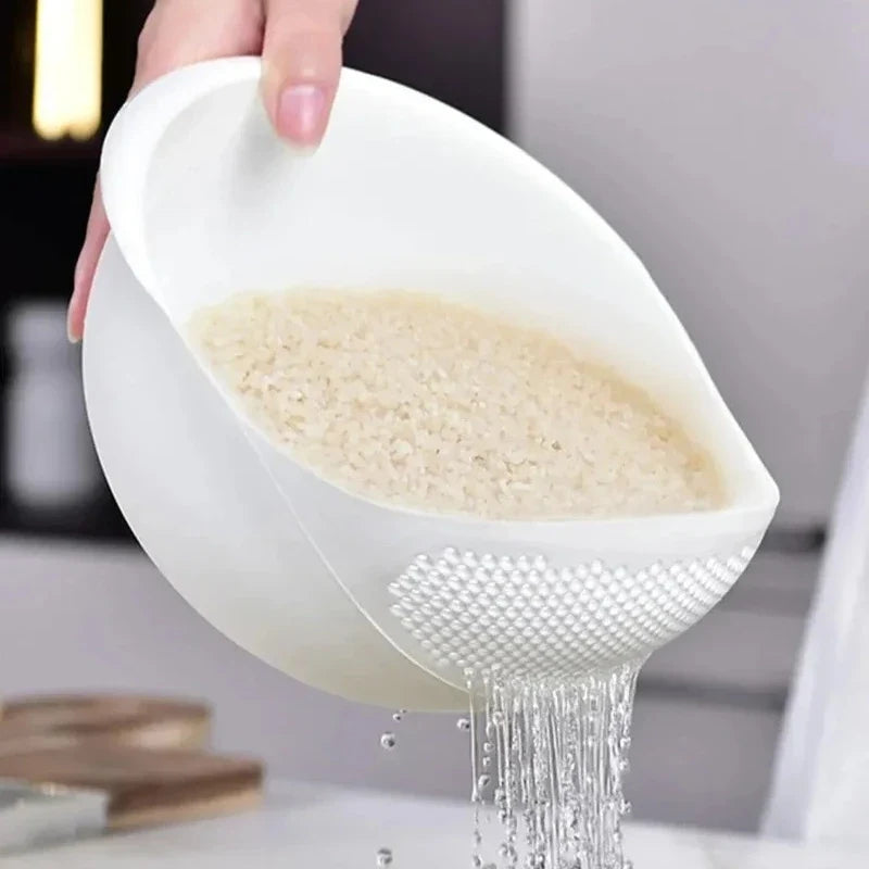 Rice Washing Bowl with Drain Colander – Silicone Strainer Basket for Kitchen