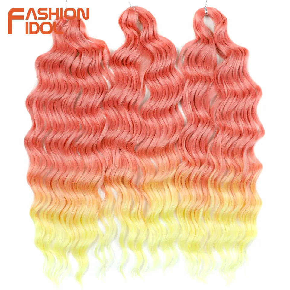 24 Inch Water Wave Crochet Braiding Hair Extensions – Synthetic Ombre