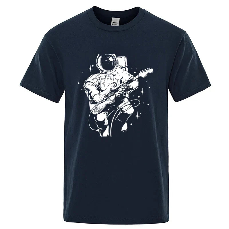 Astronaut Playing Guitar Graphic T Shirt Cotton Blend Tee