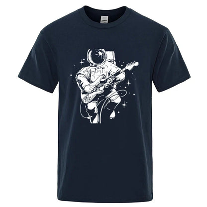 Astronaut Playing Guitar Graphic T Shirt Cotton Blend Tee