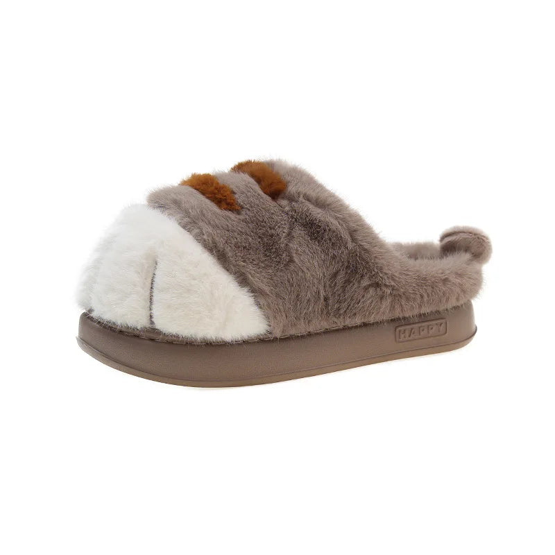 Cat Paw Fuzzy Slippers for Women – Cute Plush Non-Slip House Shoes