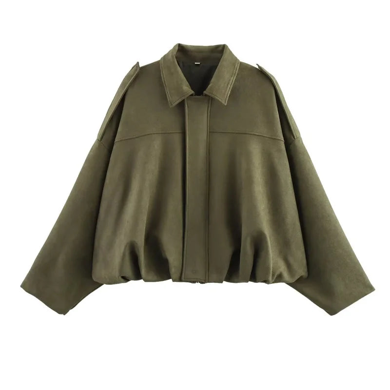 Women's Oversized Suede Texture Bomber Jacket