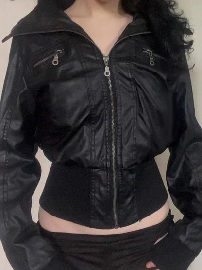 Women's Vintage PU Leather Jacket – Alt Grunge Zipper Coat