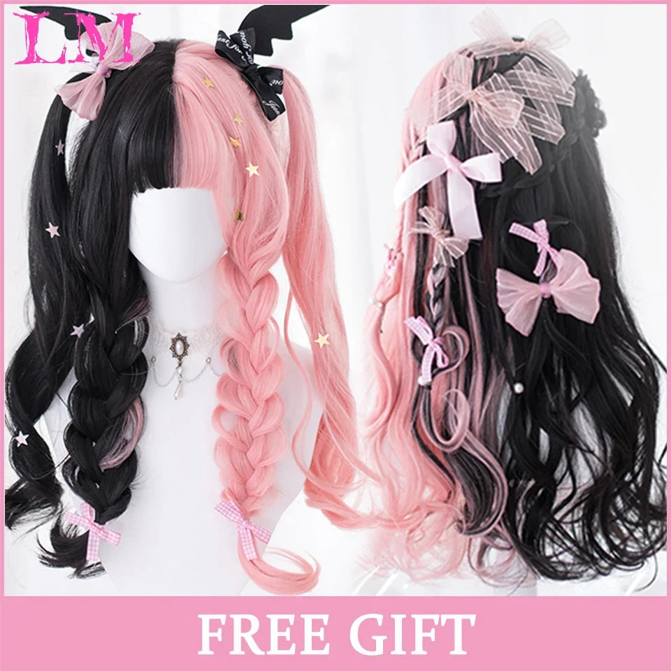 Cosplay Wig with Bangs – Long Straight Synthetic Hair 24 Inch