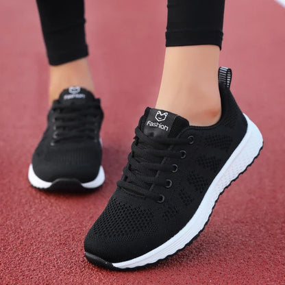 Women's Mesh Platform Sneakers Lightweight Breathable Lace-Up Athletic Shoes