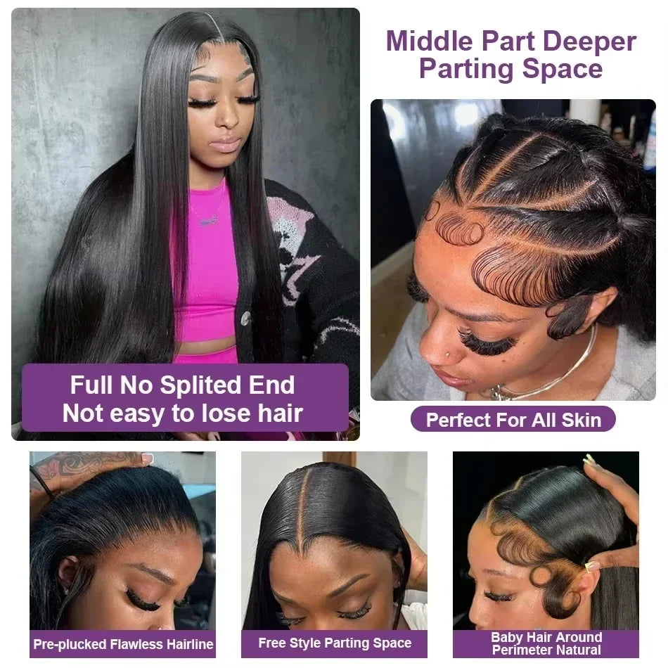 Straight Human Hair Lace Front Wig – 13x4 HD Lace, 180%-250% Density, 18-40 Inches
