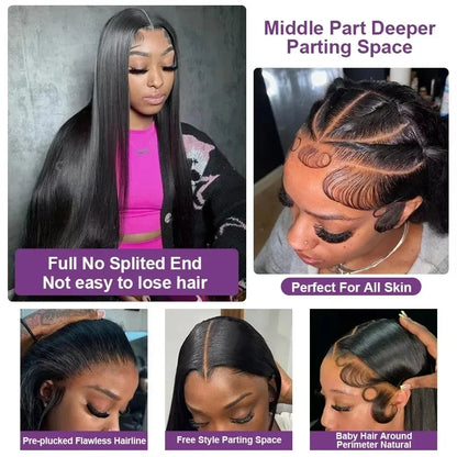 Straight Human Hair Lace Front Wig – 13x4 HD Lace, 180%-250% Density, 18-40 Inches
