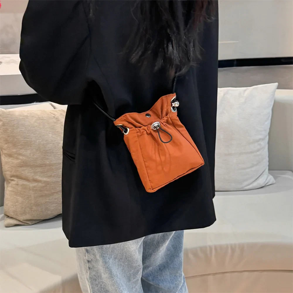 Mini Nylon Crossbody Bag – Drawstring Phone Wallet & Shoulder Purse