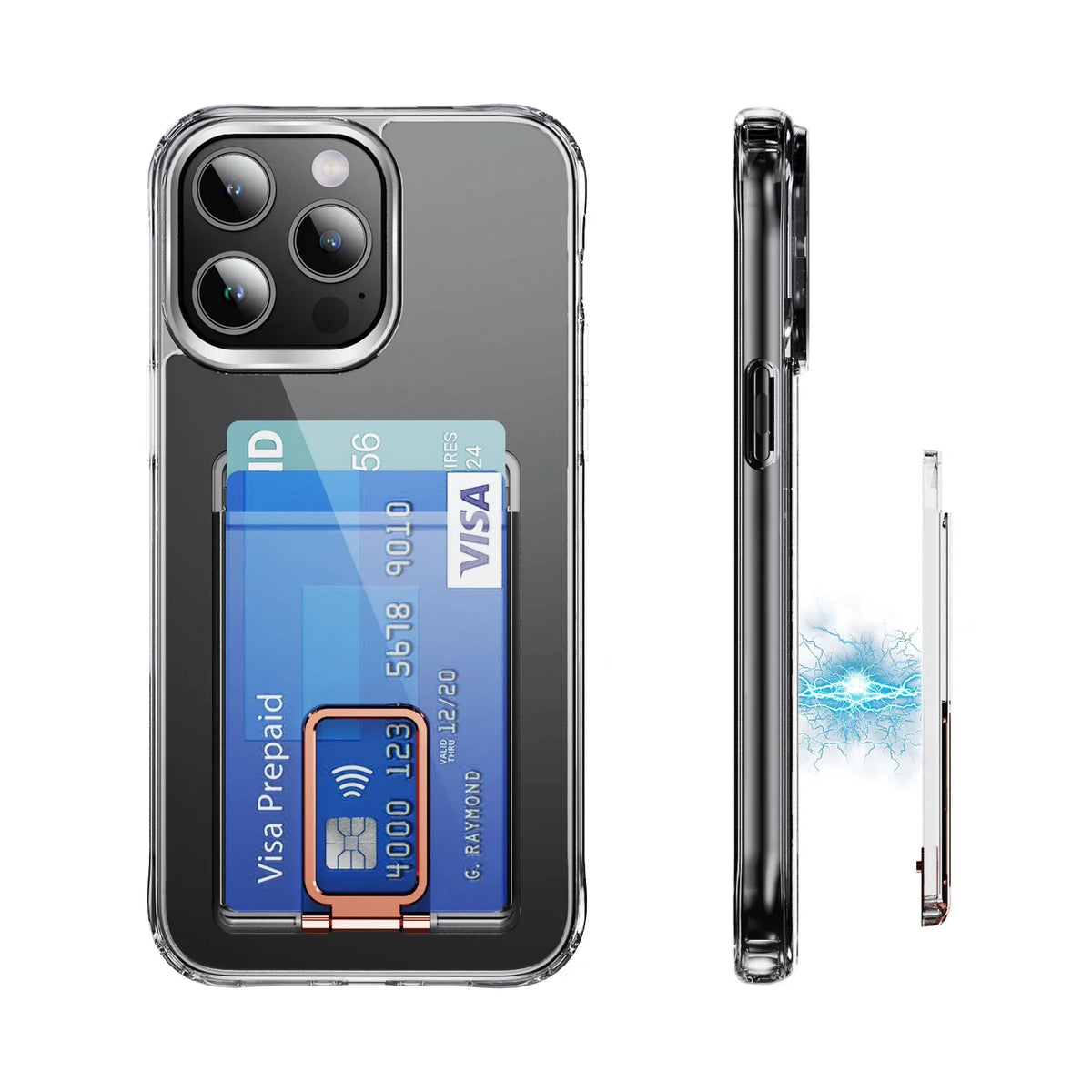 MagSafe Card Wallet with Metal Stand – Clear iPhone Case