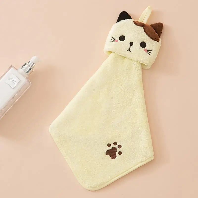 Cute Cat Hanging Hand Towel – Soft Coral Velvet Dishcloth