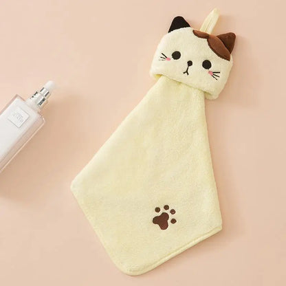 Cute Cat Hanging Hand Towel – Soft Coral Velvet Dishcloth
