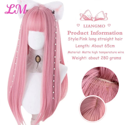 Cosplay Wig with Bangs – Long Straight Synthetic Hair 24 Inch