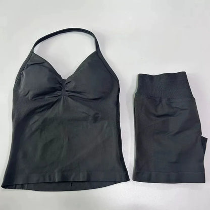 Women's Halter Neck Sports Bra & Shorts Set