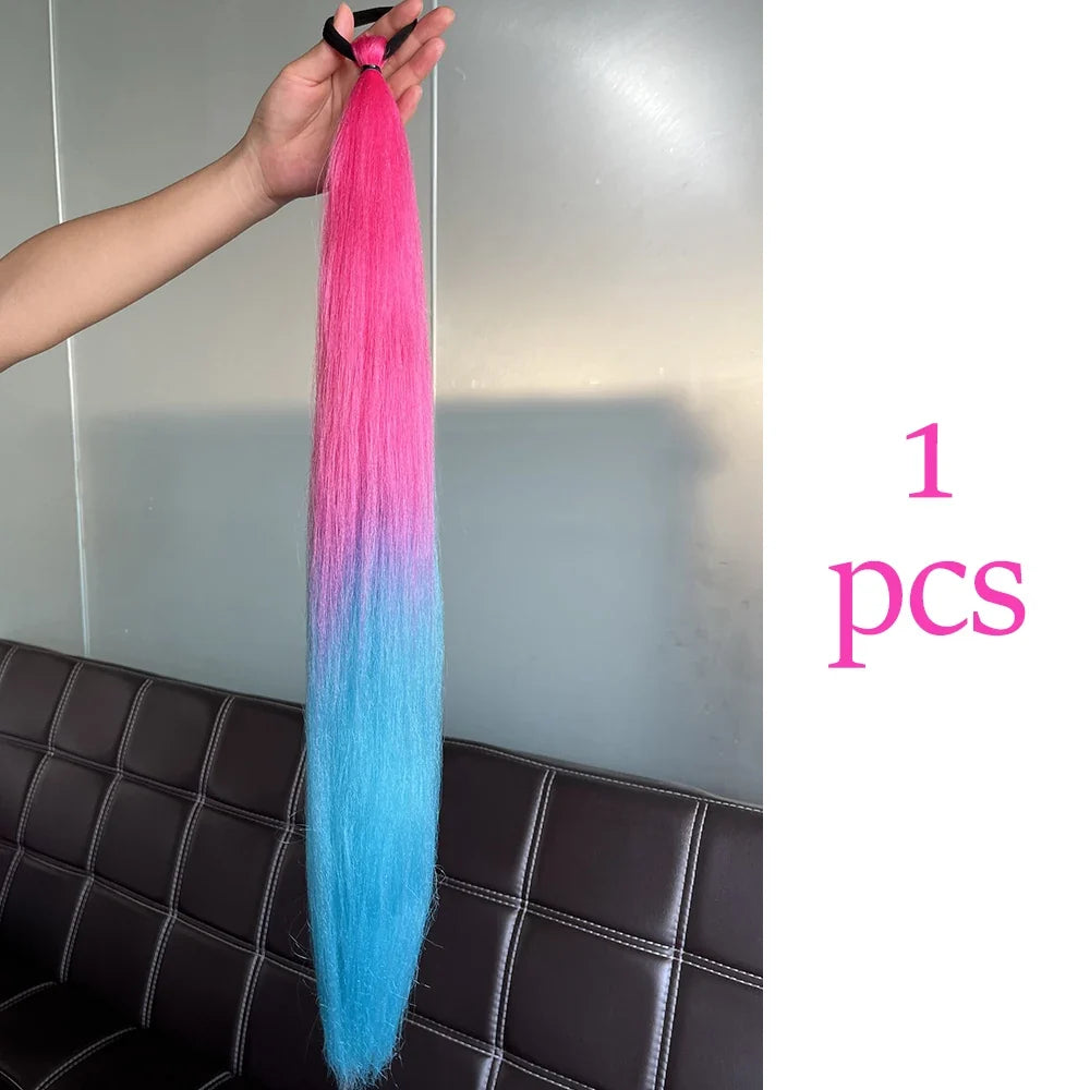 Long Straight Ponytail Extension 2pcs – Synthetic Hair with Rubber Band