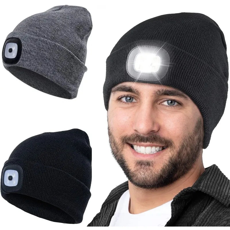 LED Beanie Hat with Built-In Headlamp – USB Rechargeable