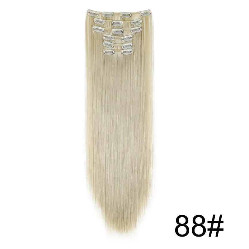 Clip-In Hair Extensions 6-Piece Set Long Straight Synthetic Seamless