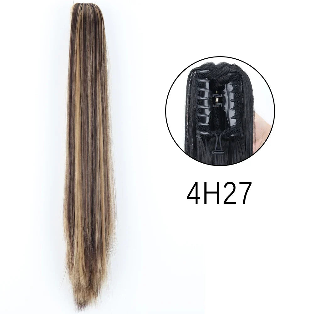 Claw Clip Ponytail Extension 24 Inch Wavy Synthetic Hair Heat Resistant