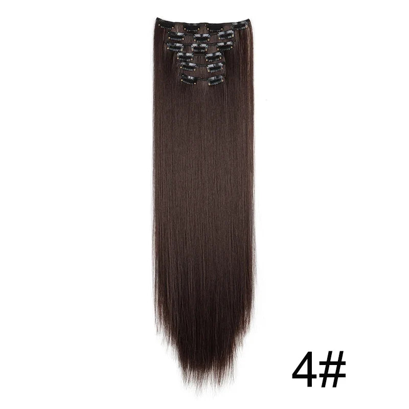 Clip-In Hair Extensions 6-Piece Set Long Straight Synthetic Seamless