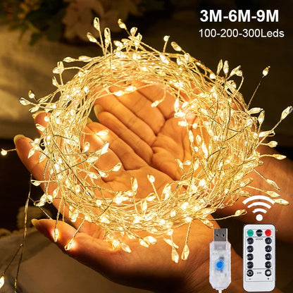 USB Firecracker Fairy String Lights with Remote Control for Wedding Party Garden