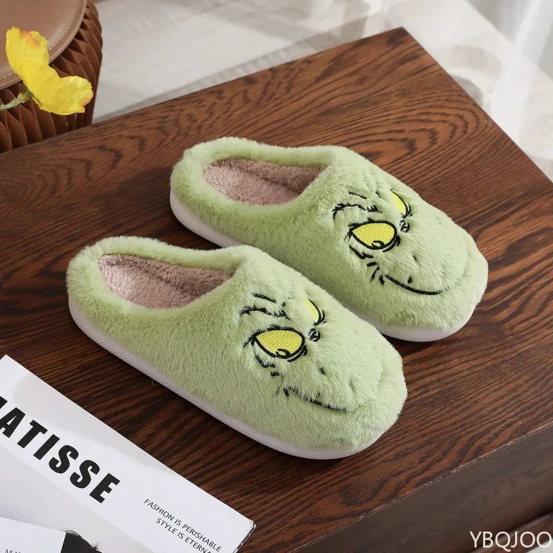 Green Grinch Plush Slippers for Women – Cozy Indoor House Shoes