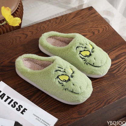 Green Grinch Plush Slippers for Women – Cozy Indoor House Shoes
