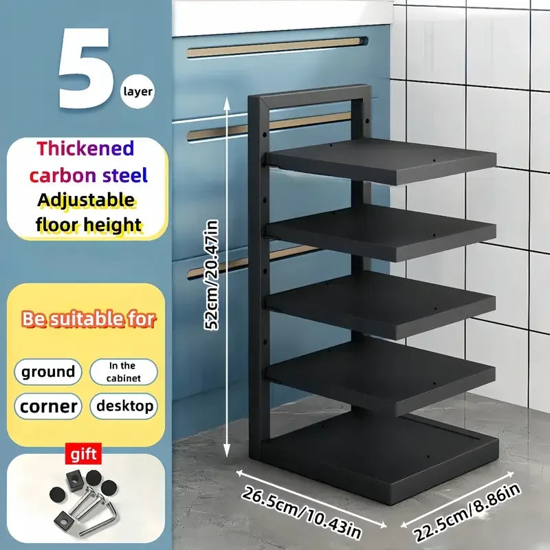 Multi-Tier Pot Rack Organizer – Adjustable Carbon Steel