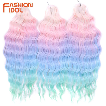 24 Inch Water Wave Crochet Braiding Hair Extensions – Synthetic Ombre