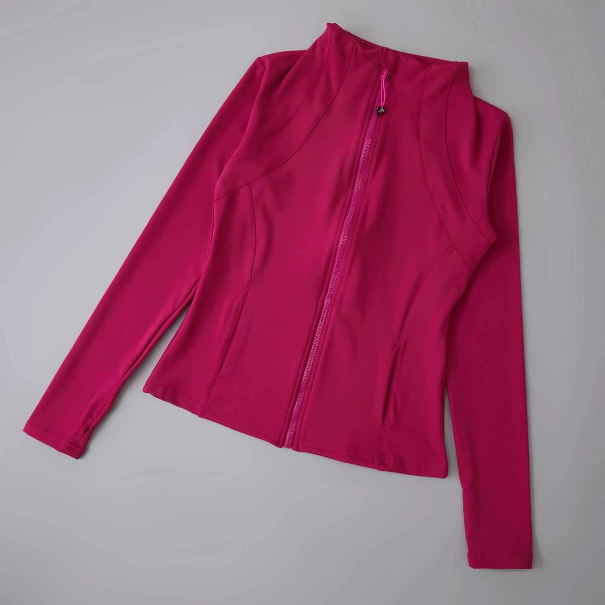 Women's Zip-Up Athletic Jacket with Thumb Holes – Slim Fit Running Top