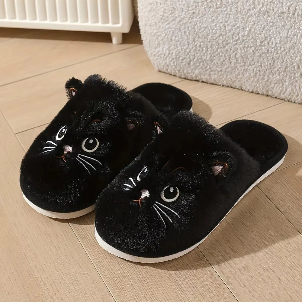 Plush Cat Slippers – Cozy Non-Slip Indoor House Shoes for Women