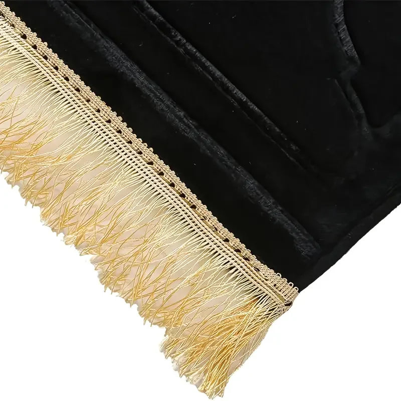 Islamic Prayer Rug – Soft Flannel Mat with Gold Tassels & Anti-Slip Backing