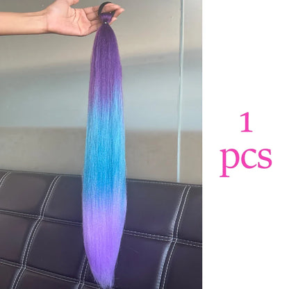 Long Straight Ponytail Extension 2pcs – Synthetic Hair with Rubber Band