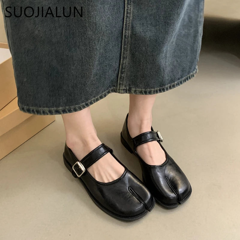Women’s Split Toe Soft Leather Flat Loafers Casual Shoes