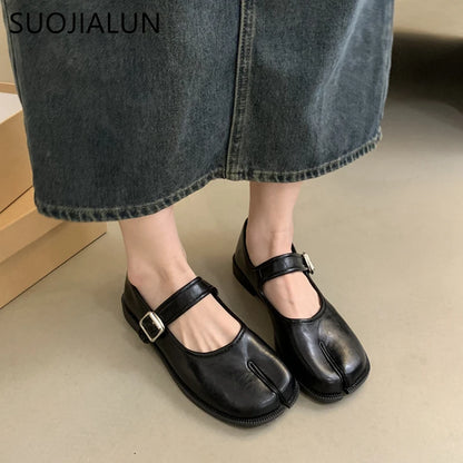 Women’s Split Toe Soft Leather Flat Loafers Casual Shoes
