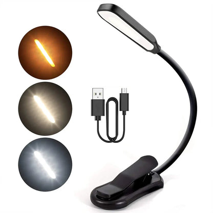 LED Book Light USB Rechargeable Clip-On Reading Lamp – 7 LED 3 Color Modes