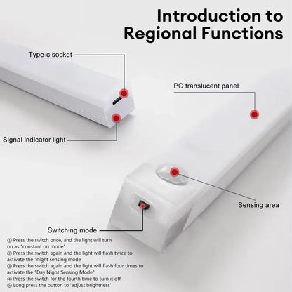 LED Motion Sensor Light Bar – Wireless USB-C Rechargeable Cabinet & Wardrobe Lamp