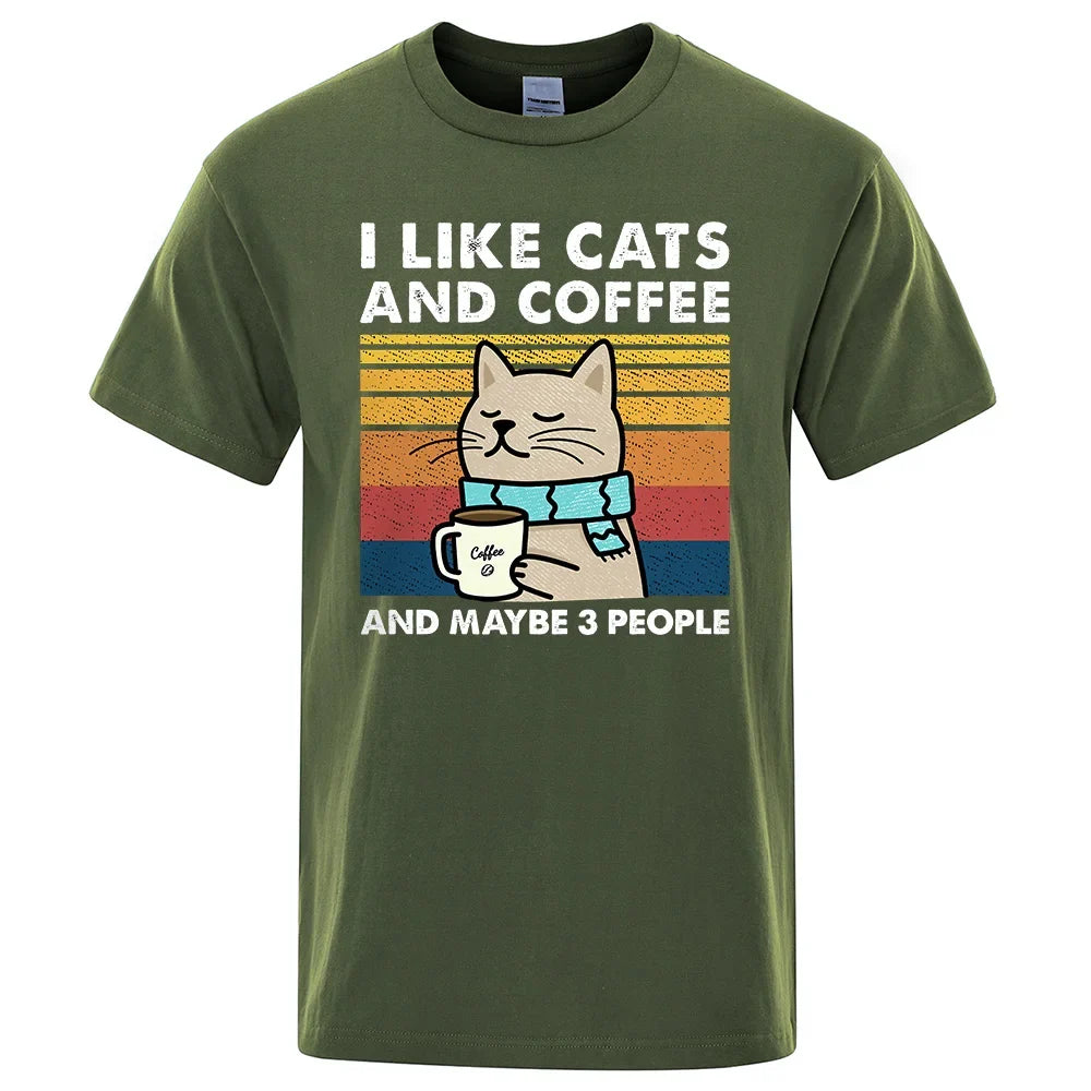 I Like Cats And Coffee Graphic T Shirt Casual Cotton Tee
