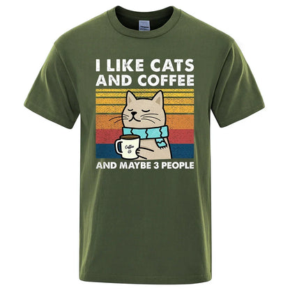 I Like Cats And Coffee Graphic T Shirt Casual Cotton Tee