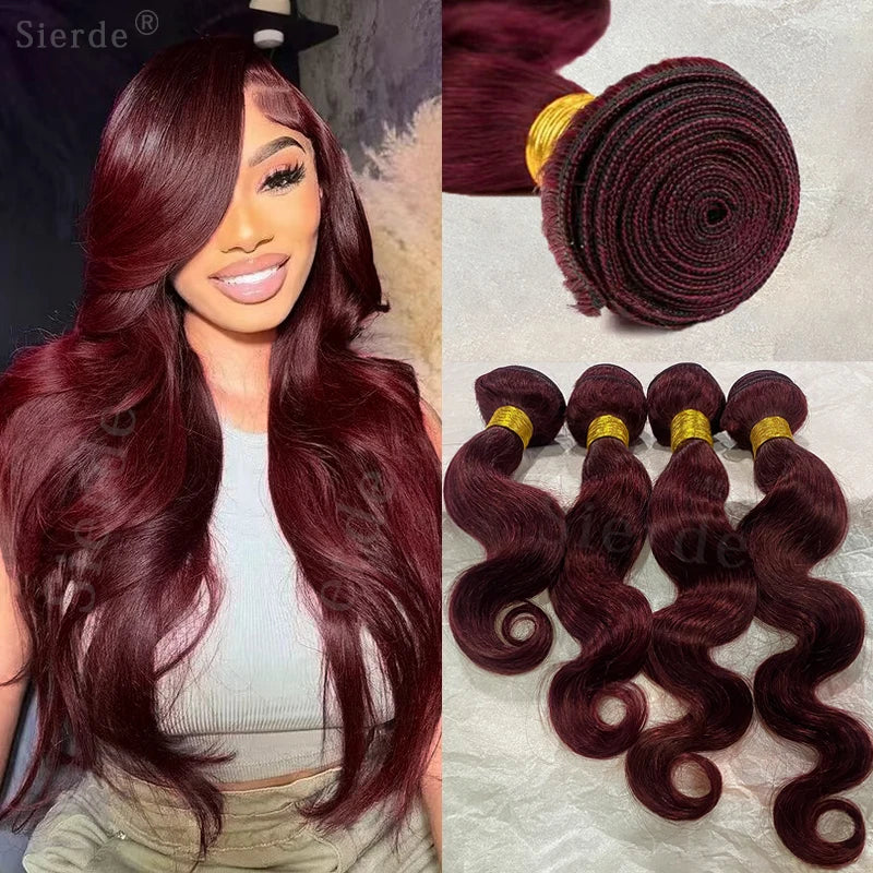 99J Burgundy Body Wave Human Hair Bundles – 3 & 4 Bundle Sets