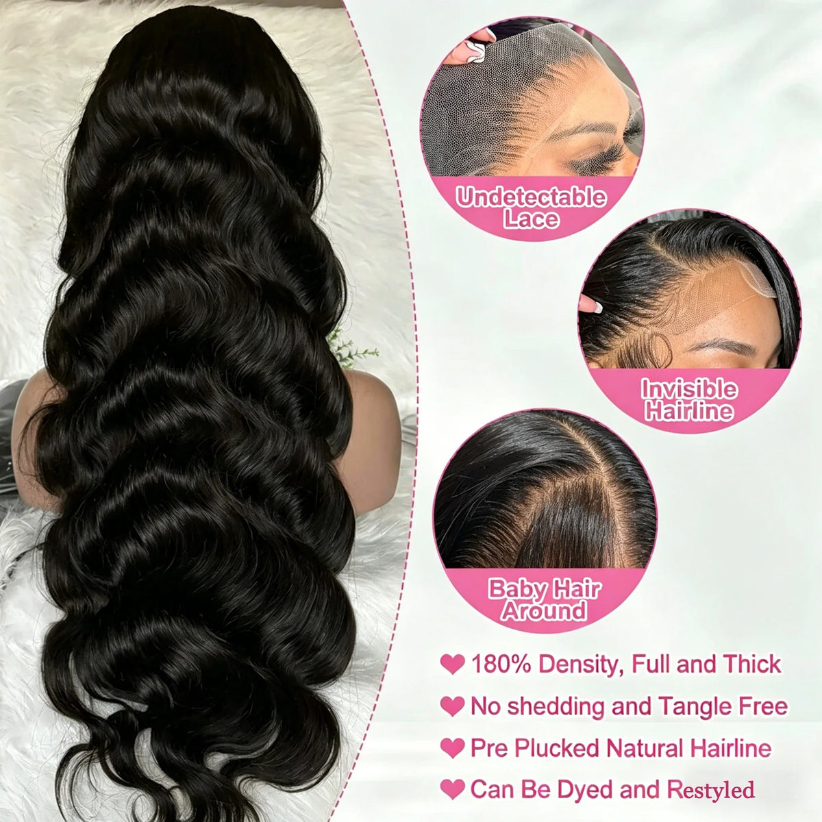Body Wave HD Lace Front Wig Brazilian Virgin Human Hair 180% 200% Density
