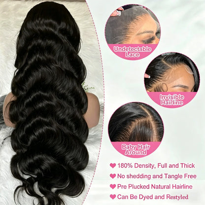Body Wave HD Lace Front Wig Brazilian Virgin Human Hair 180% 200% Density